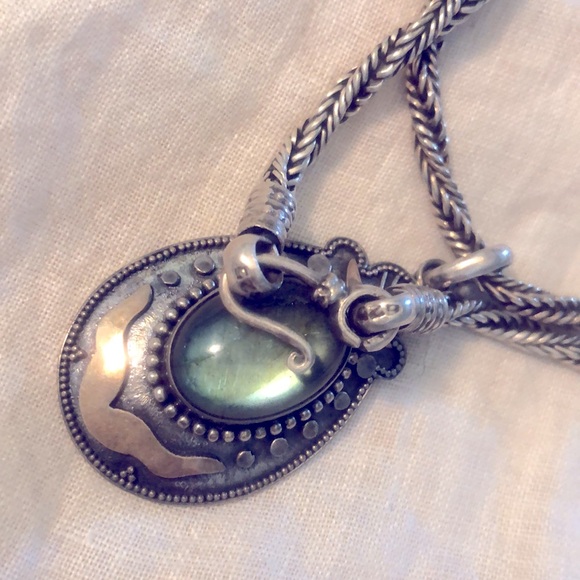 Vintage 925 Sterling Silver 16” Twisted Rope Chain w/1.5” Labradorite Pendant - Picture 4 of 5